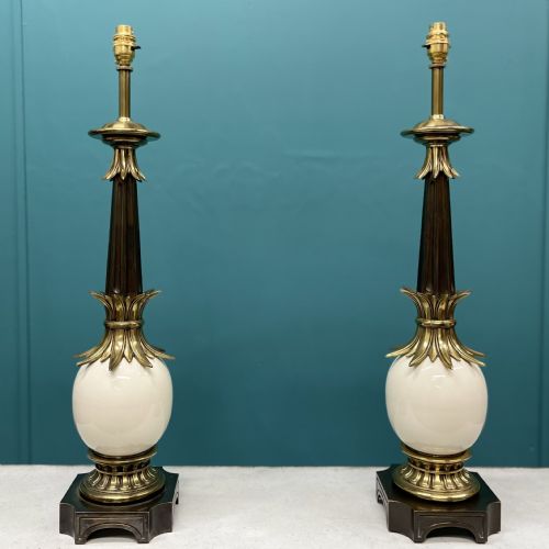 large pair of faux ostrich egg lamps inc postage - CATEGORY: ANTIQUE LIGHTING - DATED 1930