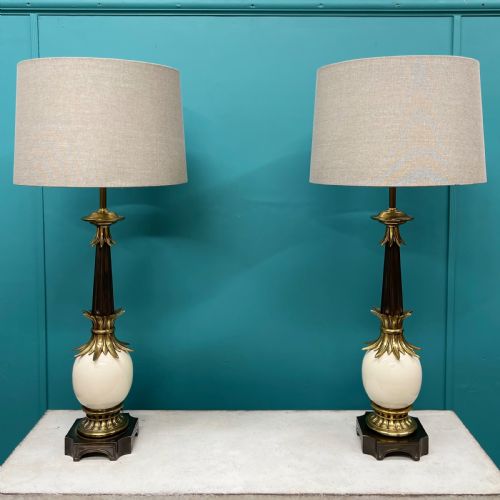 LARGE PAIR OF FAUX OSTRICH EGG LAMPS INC POSTAGE - ADDITIONAL PHOTO 1