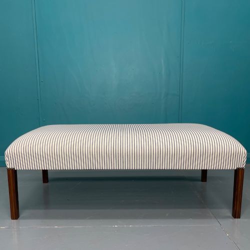 ottoman centre footstool in ticking stripes - CATEGORY: ANTIQUE STOOLS - DATED 19TH CENTURY