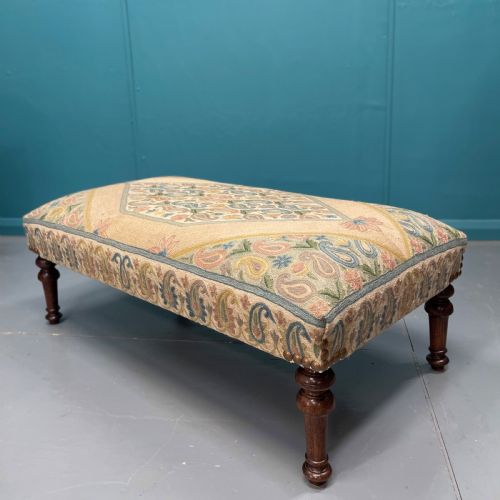 victorian ottoman footstool with needlepoint - CATEGORY: ANTIQUE STOOLS - DATED 19TH CENTURY