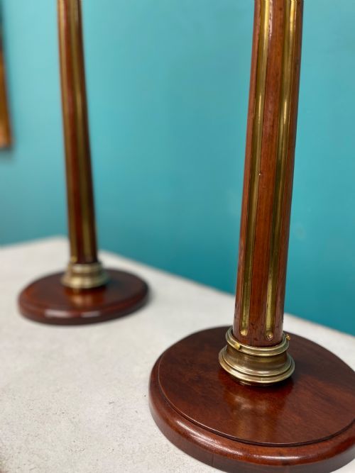 PAIR OF FRENCH BRASS INLAID COLUMN LAMPS - ADDITIONAL PHOTO 3