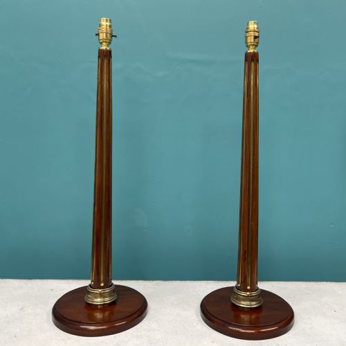 PAIR OF FRENCH BRASS INLAID COLUMN LAMPS - ADDITIONAL PHOTO 4