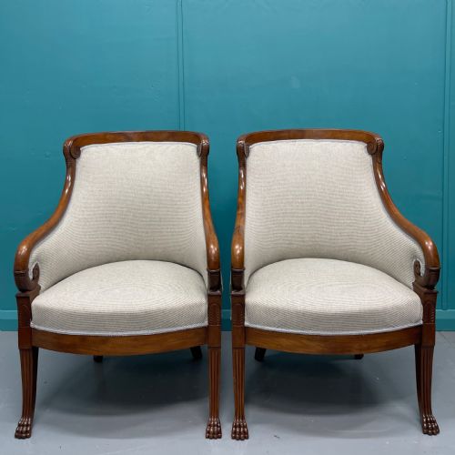 NEWLY UPHOLSTERED PAIR OF FRENCH EMPIRE TUB CHAIRS - ADDITIONAL PHOTO 2