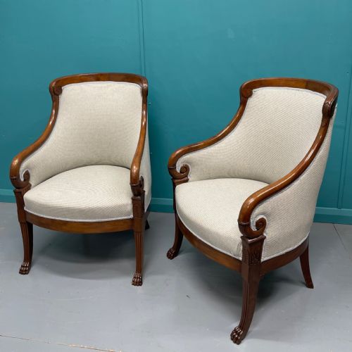 NEWLY UPHOLSTERED PAIR OF FRENCH EMPIRE TUB CHAIRS - ADDITIONAL PHOTO 3