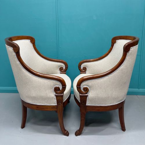 NEWLY UPHOLSTERED PAIR OF FRENCH EMPIRE TUB CHAIRS - ADDITIONAL PHOTO 4
