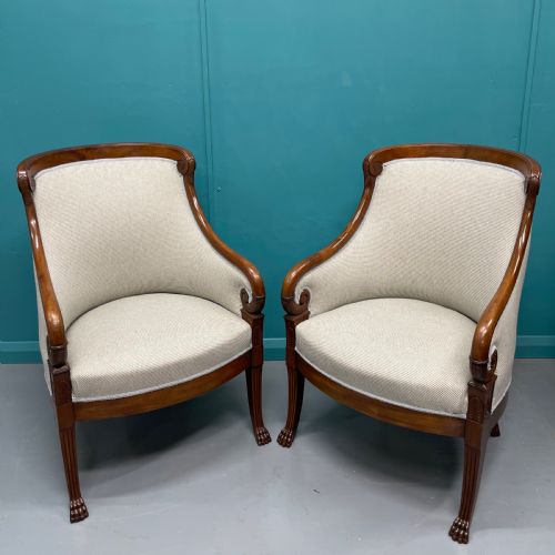 NEWLY UPHOLSTERED PAIR OF FRENCH EMPIRE TUB CHAIRS - ADDITIONAL PHOTO 5