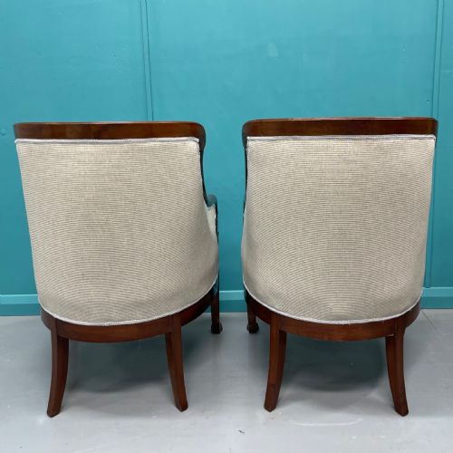 NEWLY UPHOLSTERED PAIR OF FRENCH EMPIRE TUB CHAIRS - ADDITIONAL PHOTO 7