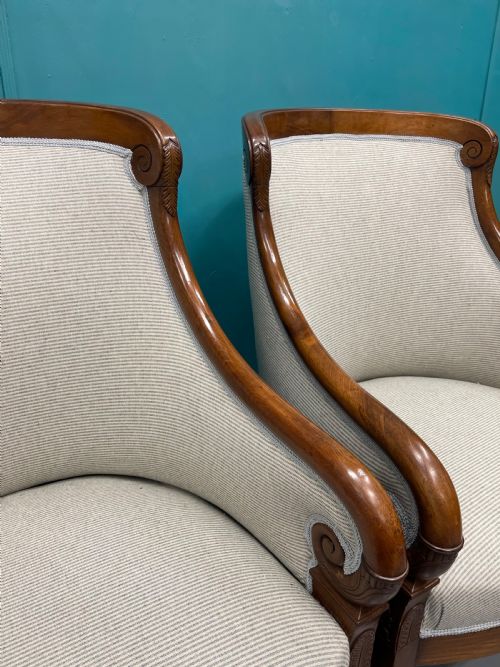 NEWLY UPHOLSTERED PAIR OF FRENCH EMPIRE TUB CHAIRS - ADDITIONAL PHOTO 11