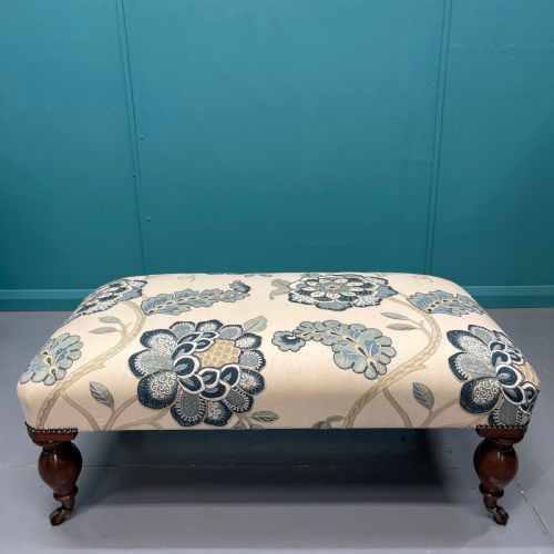 NEWLY UPHOLSTERED OTTOMAN FOOTSTOOL ON BULBOUS LEGS - ADDITIONAL PHOTO 1