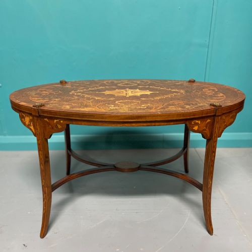 oval marquetry coffee table by greenwood sons - CATEGORY: ANTIQUE TABLES - DATED 1880