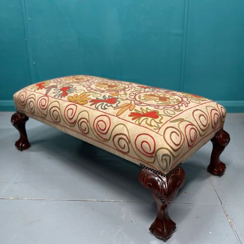 ball and claw feet needlepoint ottoman stool - CATEGORY: ANTIQUE STOOLS - DATED 1930
