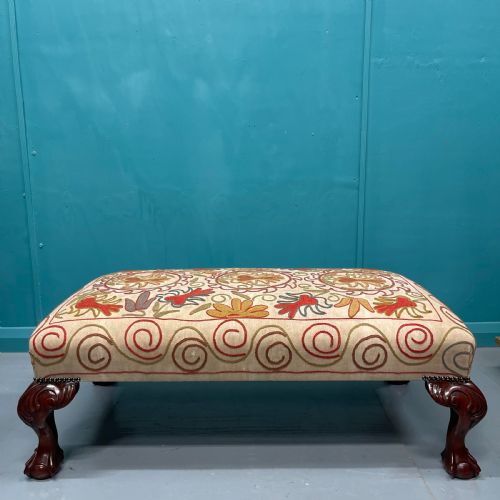 BALL AND CLAW FEET NEEDLEPOINT OTTOMAN STOOL - ADDITIONAL PHOTO 1