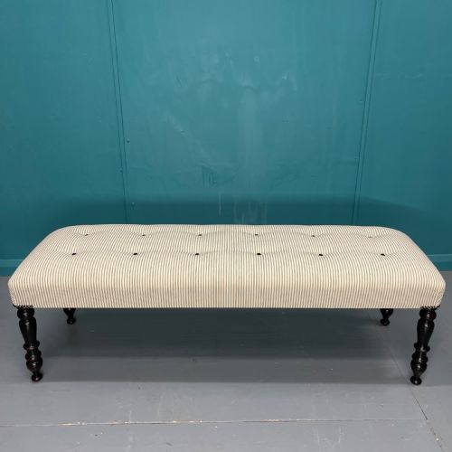 victorian buttoned long stool on ebonised legs - CATEGORY: ANTIQUE STOOLS - DATED 19TH CENTURY