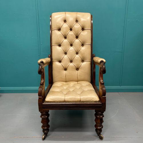LATE REGENCY RECLINING BUTTONED LEATHER ARMCHAIR - ADDITIONAL PHOTO 2