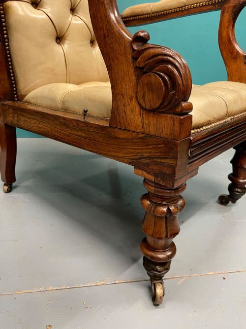 LATE REGENCY RECLINING BUTTONED LEATHER ARMCHAIR - ADDITIONAL PHOTO 6
