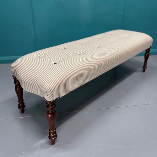 victorian buttoned ticking stripe long stool - CATEGORY: ANTIQUE STOOLS - DATED 19TH CENTURY