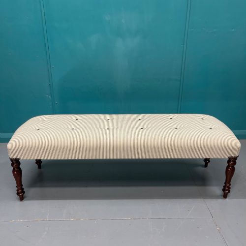 VICTORIAN BUTTONED TICKING STRIPE LONG STOOL - ADDITIONAL PHOTO 2