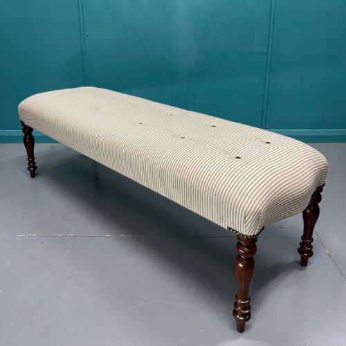 VICTORIAN BUTTONED TICKING STRIPE LONG STOOL - ADDITIONAL PHOTO 4