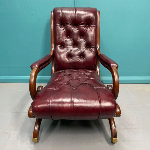 GILLOWS SPANISH SCROLL ARM REGENCY LEATHER ARMCHAIR - ADDITIONAL PHOTO 5