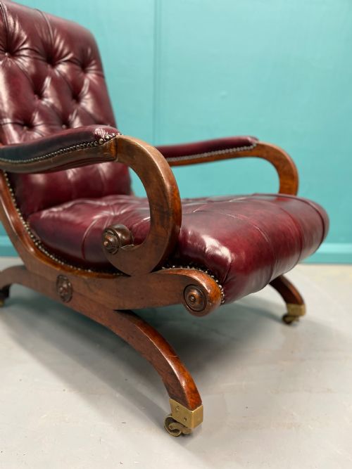 GILLOWS SPANISH SCROLL ARM REGENCY LEATHER ARMCHAIR - ADDITIONAL PHOTO 1