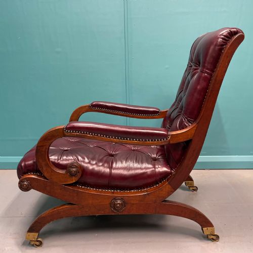 GILLOWS SPANISH SCROLL ARM REGENCY LEATHER ARMCHAIR - ADDITIONAL PHOTO 6
