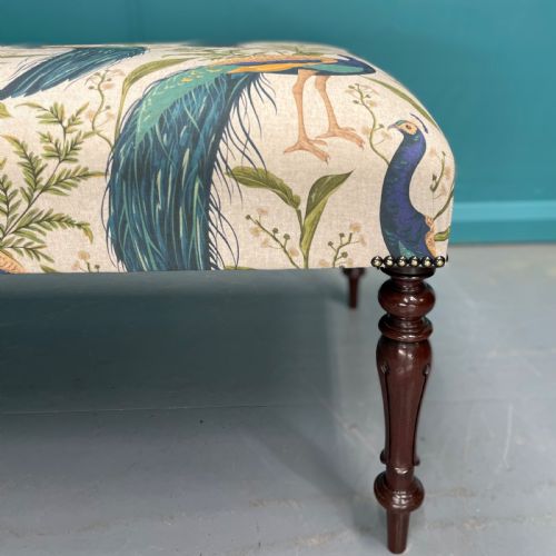 NEWLY UPHOLSTERED PEACOCKS OTTOMAN FOOTSTOOL - ADDITIONAL PHOTO 6