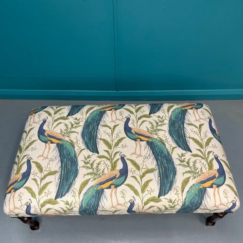 NEWLY UPHOLSTERED PEACOCKS OTTOMAN FOOTSTOOL - ADDITIONAL PHOTO 8