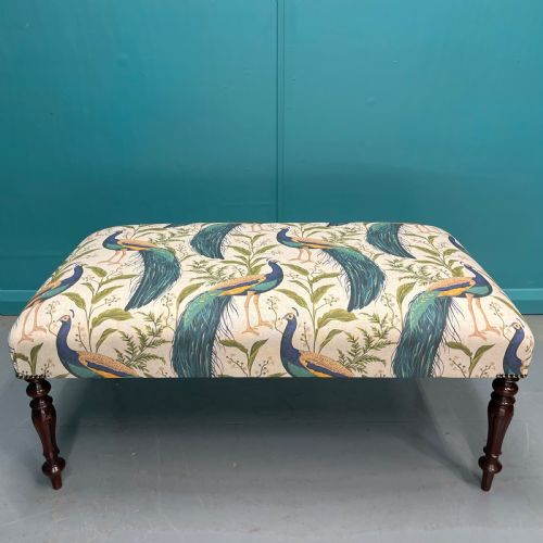 NEWLY UPHOLSTERED PEACOCKS OTTOMAN FOOTSTOOL - ADDITIONAL PHOTO 9