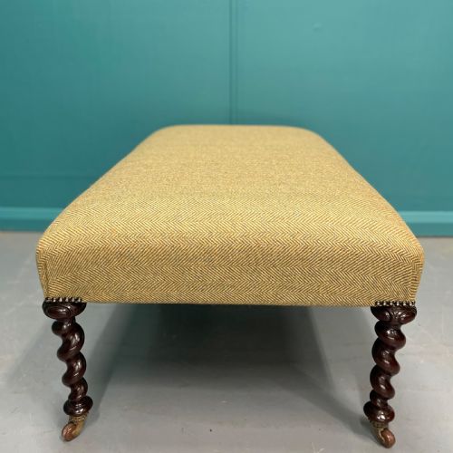 NEWLY UPHOLSTERED TWEED OTTOMAN WITH BARLEY TWISTS - ADDITIONAL PHOTO 2