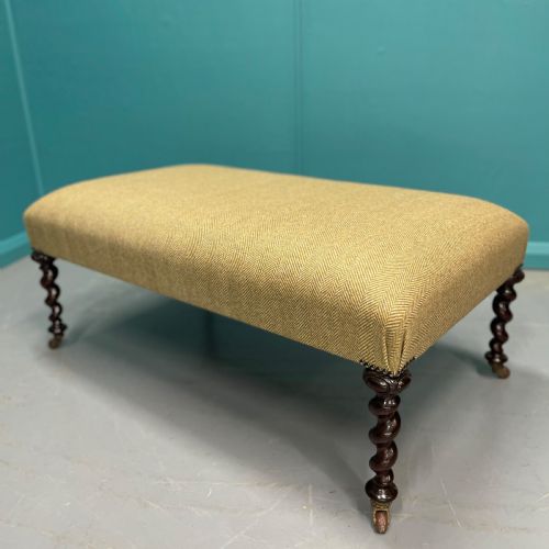 NEWLY UPHOLSTERED TWEED OTTOMAN WITH BARLEY TWISTS - ADDITIONAL PHOTO 4