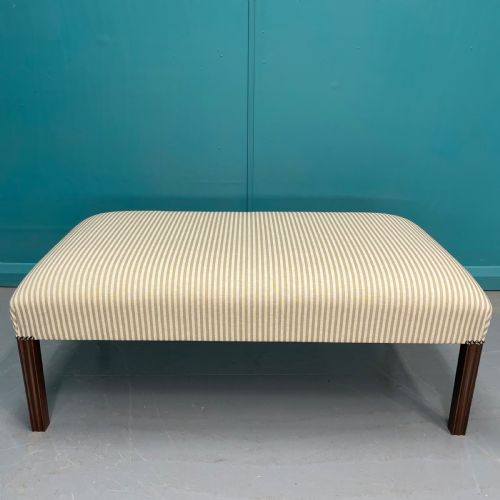 newly upholstered olive stripe ottoman footstool - CATEGORY: ANTIQUE STOOLS - DATED GEORGIAN