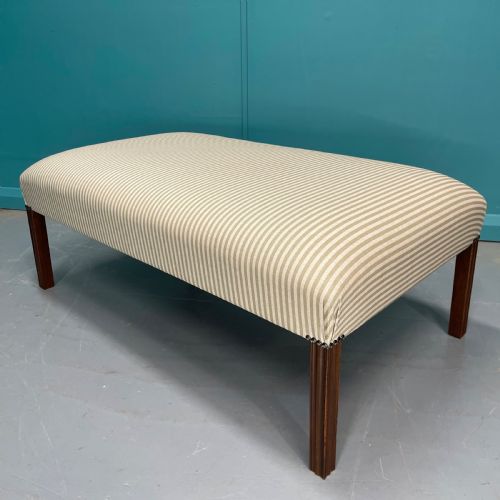 NEWLY UPHOLSTERED OLIVE STRIPE OTTOMAN FOOTSTOOL - ADDITIONAL PHOTO 1