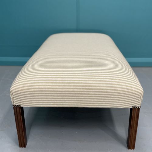 NEWLY UPHOLSTERED OLIVE STRIPE OTTOMAN FOOTSTOOL - ADDITIONAL PHOTO 2
