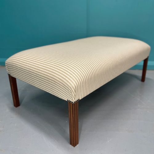 NEWLY UPHOLSTERED OLIVE STRIPE OTTOMAN FOOTSTOOL - ADDITIONAL PHOTO 4