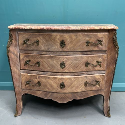 french limed walnut marble top commode - CATEGORY: ANTIQUE CHEST OF DRAWERS - DATED 1920