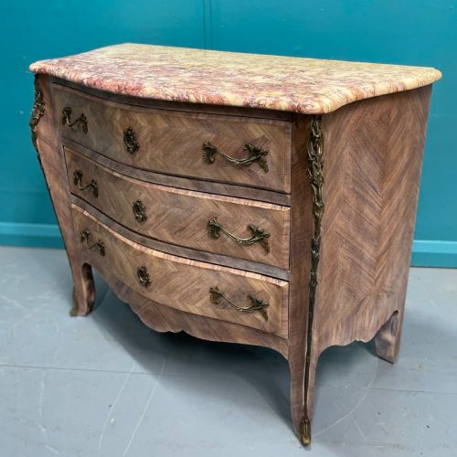FRENCH LIMED WALNUT MARBLE TOP COMMODE - ADDITIONAL PHOTO 2