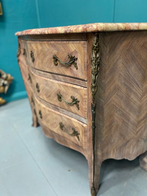 FRENCH LIMED WALNUT MARBLE TOP COMMODE - ADDITIONAL PHOTO 5