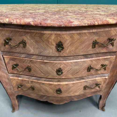 FRENCH LIMED WALNUT MARBLE TOP COMMODE - ADDITIONAL PHOTO 6
