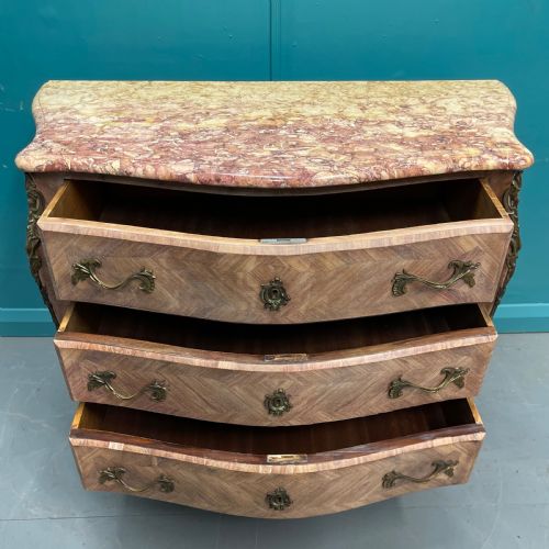 FRENCH LIMED WALNUT MARBLE TOP COMMODE - ADDITIONAL PHOTO 7