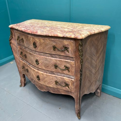 FRENCH LIMED WALNUT MARBLE TOP COMMODE - ADDITIONAL PHOTO 9