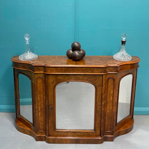 19th century burr walnut mirrored credenza - CATEGORY: ANTIQUE SIDEBOARDS - DATED 19TH CENTURY