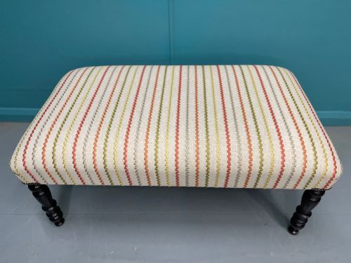 NEWLY UPHOLSTERED OTTOMAN STOOL ON EBONISED LEGS - ADDITIONAL PHOTO 6