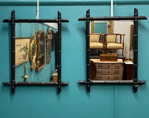 pair of ebonised faux bamboo mirrors - CATEGORY: ANTIQUE MIRRORS - DATED 1930