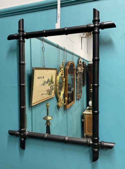PAIR OF EBONISED FAUX BAMBOO MIRRORS - ADDITIONAL PHOTO 3