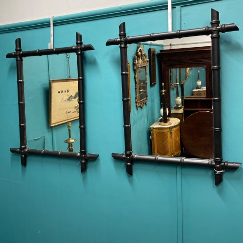 PAIR OF EBONISED FAUX BAMBOO MIRRORS - ADDITIONAL PHOTO 4