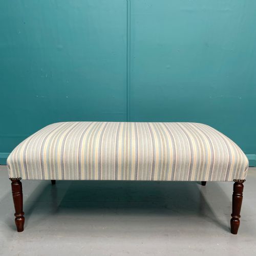 newly upholstered pastel stripe ottoman stool - CATEGORY: ANTIQUE STOOLS - DATED 19TH CENTURY