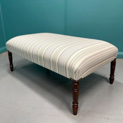 NEWLY UPHOLSTERED PASTEL STRIPE OTTOMAN STOOL - ADDITIONAL PHOTO 3