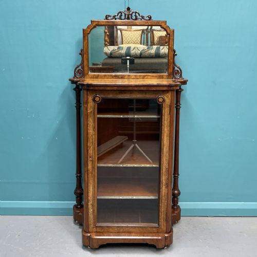burr walnut music pier cabinet with mirror back - CATEGORY: ANTIQUE CABINETS - DATED 19TH CENTURY