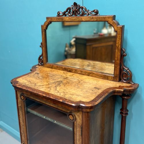 BURR WALNUT MUSIC PIER CABINET WITH MIRROR BACK - ADDITIONAL PHOTO 2
