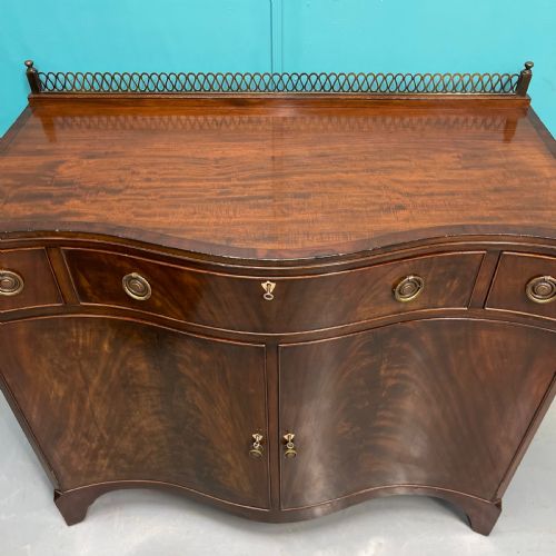 SERPENTINE MAHOGANY SERVER SIDEBOARD WITH BRASS GALLERY - ADDITIONAL PHOTO 2